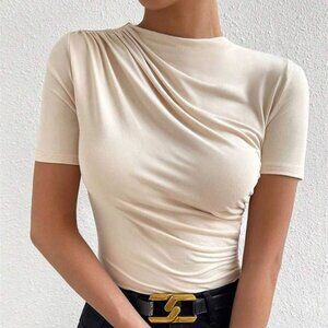 The Khloe Ruched Bodysuit – Beige